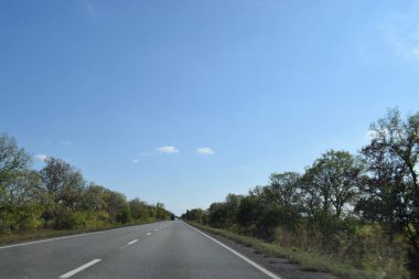 Yazın kır yolu manzarası. Boş asfalt yolu ve yeşil çay tarlası doğa manzarası..