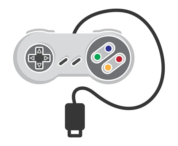复古视频游戏控制器或经典控制杆与Usb电缆平面颜色图标的应用程序或网站 — 图库矢量图片