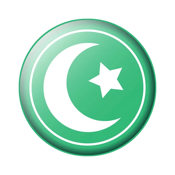 Symbole Islam Croissant Lune Étoile Sur Fond Rond Couleur Plate — Image vectorielle
