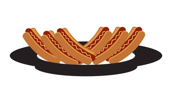 Hotdog Brot Oder Hot Dog Auf Dem Teller Flaches Vektorsymbol — Stockvektor