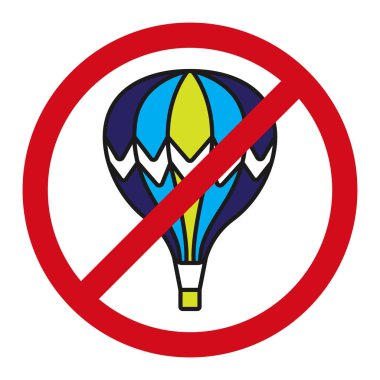 Uygulamalar veya web sitesi için sıcak hava balonu uçuş yasağı işaret vektör renk simgesi