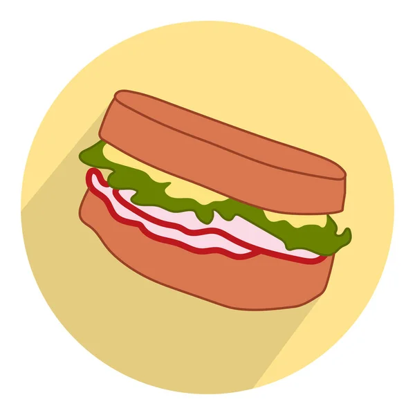 Sandwich Jambon Vecteur Plat Icône Couleur Sur Fond Jaune Rond — Image vectorielle