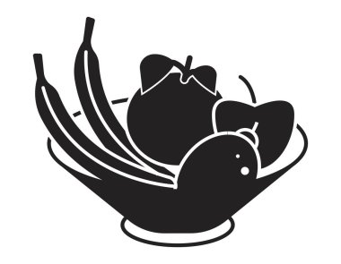 Uygulamalar ve web siteleri için bir kase portakal, muz, limon ve elma düz simgesi