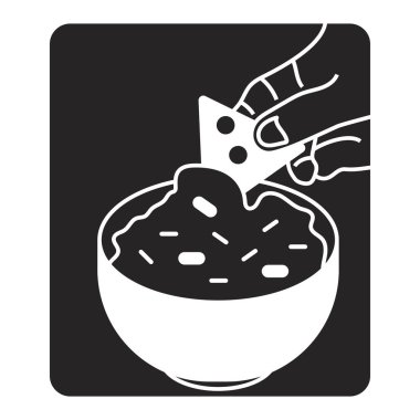 Düz çizim mısır tortilla cipsi uygulamalar veya web siteleri için Meksika guacamole sosu batırılmış