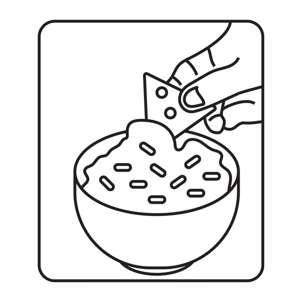 Ilustração Arte Linha Milho Tortilla Chips Mergulhado Molho Guacamole Mexicano —  Vetores de Stock