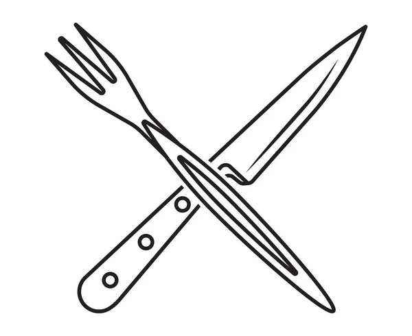 Zeilenkunst Vektor Symbol Als Küchenmesser Und Gabel Für Apps Oder — Stockvektor