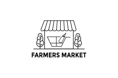 Çiftçi pazarı afişi. Yerel çiftçilik. Eko, taze ürünler, organik tarım için sertifikalı logo işaretleri, gıda mağazaları, sağlıklı taze ürünler. Tarımsal altyapının tasarım çizimi