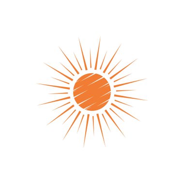 Ufukta güneş logosu tasarımı görünüyor. Yaz tabelası ya da sembol. Güneş ikonu vektörü. resimleme ögesi.