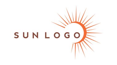 Ufukta güneş logosu tasarımı görünüyor. Yaz tabelası ya da sembol. Güneş ikonu vektörü. resimleme ögesi.