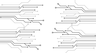 Devre teknolojisi geçmişi. Gelecekteki elektronik teknoloji konsepti. Hareket. vektör illüstrasyon ögesi