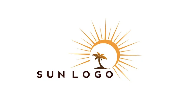 Ufukta güneş logosu tasarımı görünüyor. Yaz tabelası ya da sembol. Güneş ikonu vektörü. resimleme ögesi.