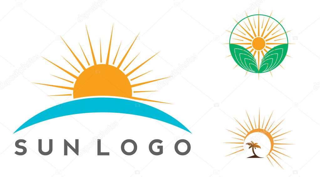 Sun logo design on the horizon. summer sign or symbol. Sun icon vector. illustration element.