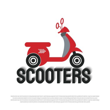 Kağıt ve kırmızı sanat konsepti olan klasik scooter. Motosiklet logosu vektörü. Motosiklet kulübü işareti ya da sembol. resimleme ögesi