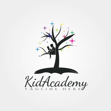 Çocuk Akademisi ağaç vektör logosu tasarımı, çocuk akademisi simgesi