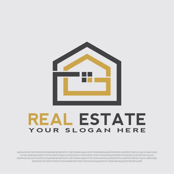 Design Logotipo Habitação Com Estilo Contorno Luxuoso Cor Dourada Sinal — Vetor de Stock