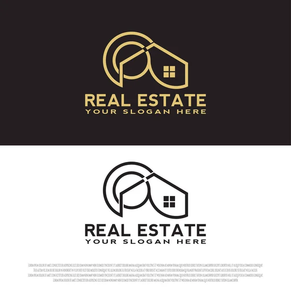 Projekt Logo Obudowy Luksusowym Stylu Zarys Złoty Kolor Znak Mieszkaniowy — Wektor stockowy