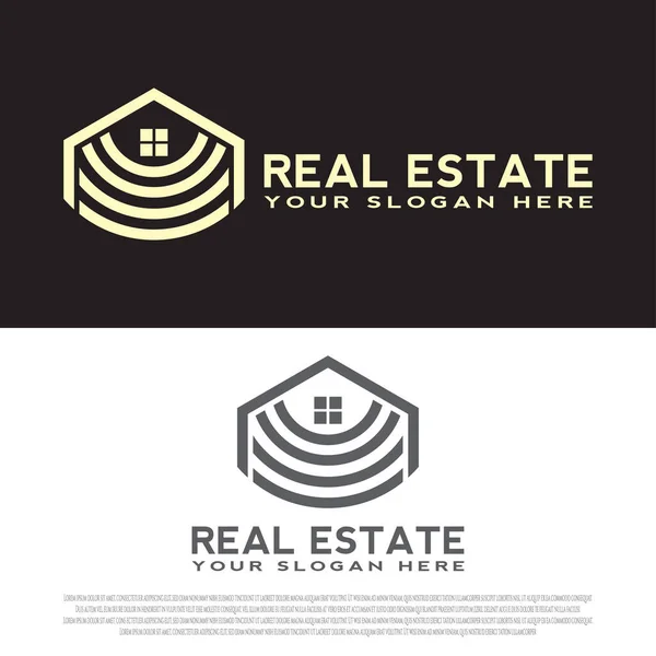 Design Logo Alloggiamento Con Stile Contorno Lusso Colore Oro Segno — Vettoriale Stock