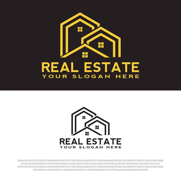 Projekt Logo Obudowy Luksusowym Stylu Zarys Złoty Kolor Znak Mieszkaniowy — Wektor stockowy