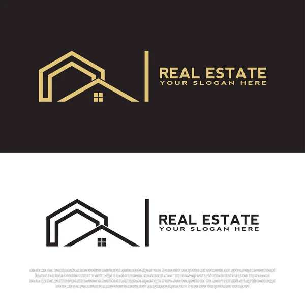 Diseño Del Logotipo Vivienda Con Estilo Contorno Lujo Color Oro — Vector de stock