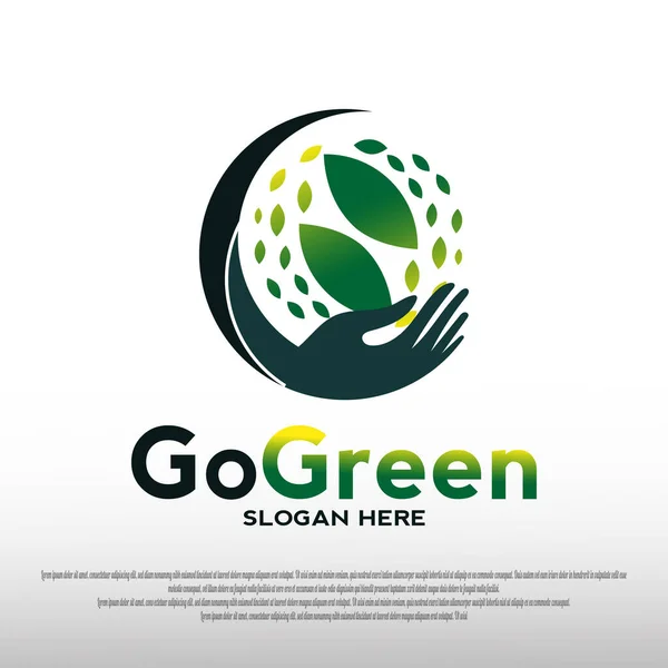 Verdissement Logo Green Concevoir Logo Monde Vert Avec Concept Feuilles — Image vectorielle