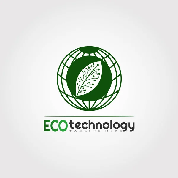 Projeto Logotipo Tecnologia Eco Com Combinação Folha Terra Elemento Ilustração — Vetor de Stock