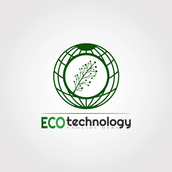 Eco Technology Logo Design Avec Combinaison Feuille Terre Élément Illustration — Image vectorielle