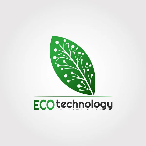 Eco Technology Logo Design Leaf Combination Illustration Element — Stock Vector