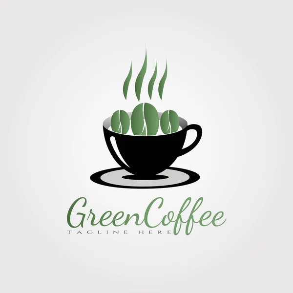 Logo Vecteur Café Vert Icône Nourriture Des Boissons Grains Café — Image vectorielle