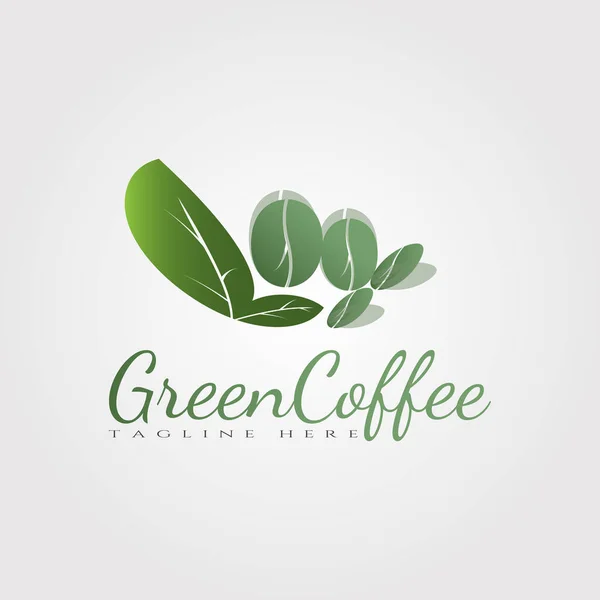 Groene Koffie Vector Logo Ontwerp Eten Drinken Pictogram Koffiebonen Koffieblad — Stockvector