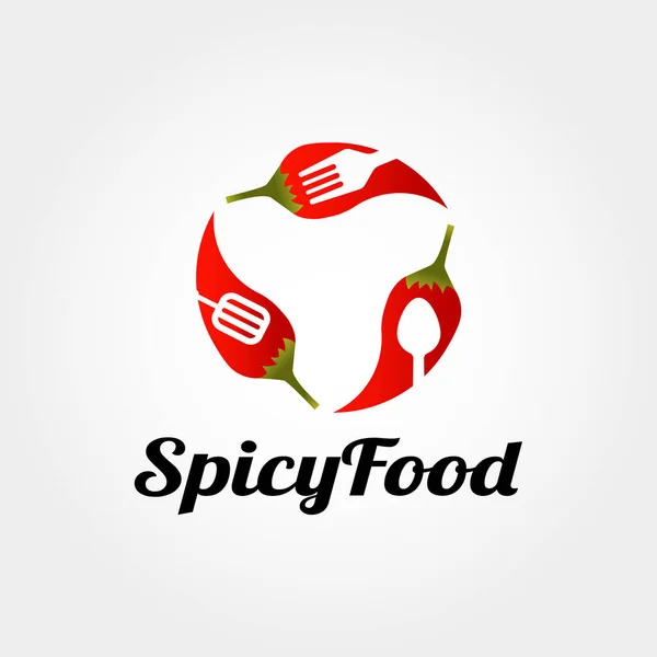 Pittig Food Vector Logo Ontwerp Hot Food Icoon Chili Bestek — Stockvector