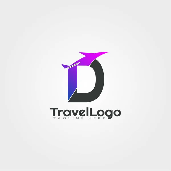 イニシャルD文字と旅行代理店のベクトルロゴデザイン — ストックベクタ