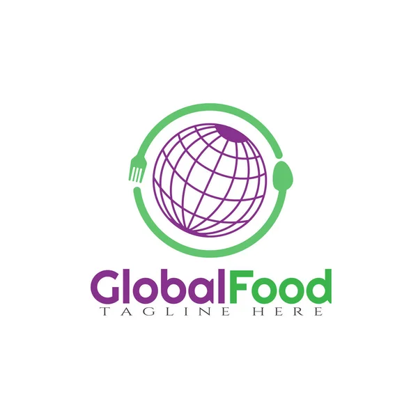 Diseño Global Del Logotipo Del Vector Alimentos Combinación Mundo Cubiertos Ilustraciones de stock libres de derechos