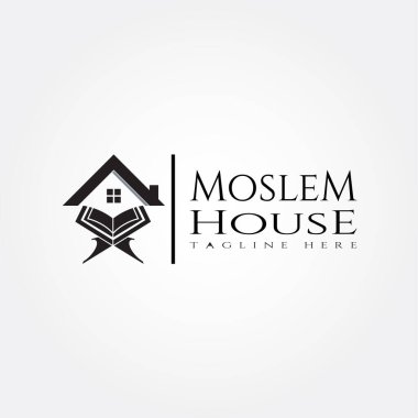 İslami logo şablonu, ev ve Kuran simgesi kombinasyonu, illüstrasyon ögesi - vektör