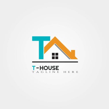 T harfli ev simgesi şablonu, ev yaratıcı vektör logosu tasarımı, bina ve inşaat, illüstrasyon elemanı