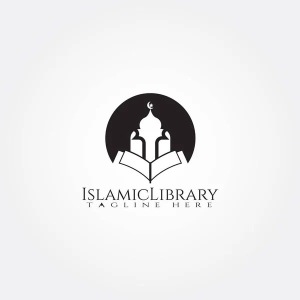 İslami logo şablonu, cami ve Kuran ikonu kombinasyonu, illüstrasyon elementi - vektör