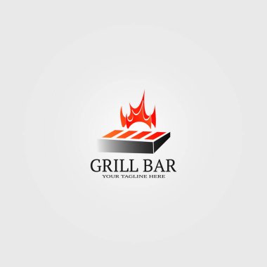 Izgara çubuğu logo şablonu, restoran işletmeleri için vektör logosu, ateş illüstrasyonu - vektör