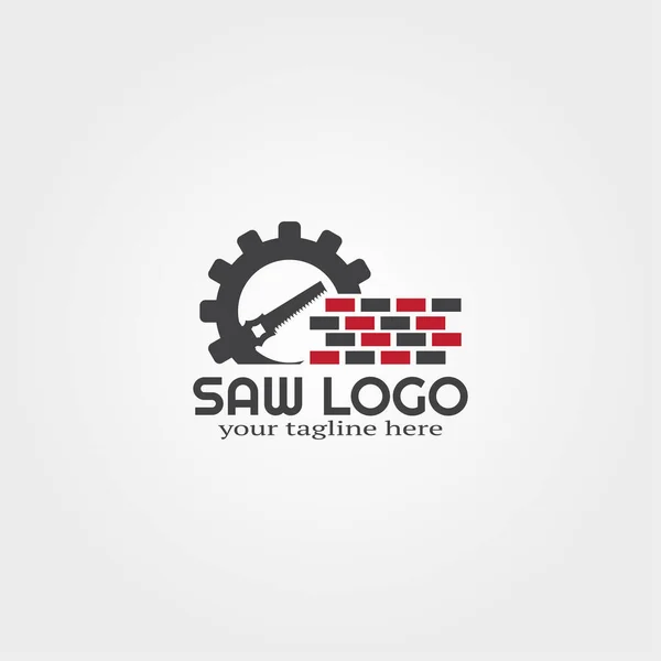 Modello Logo Sega Legno Con Ingranaggio Logo Vettoriale Aziende Strumenti — Vettoriale Stock