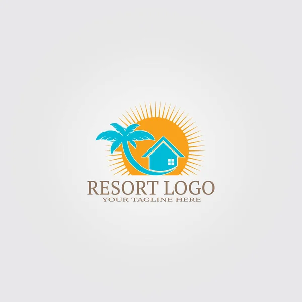 Modelo Logotipo Resort Com Coqueiro Logotipo Vetor Para Empresa Corporativa —  Vetores de Stock