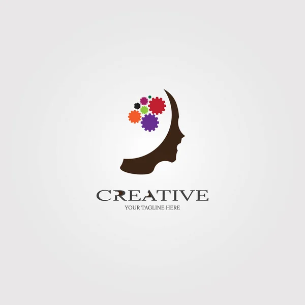 Mente Creativa Con Plantillas Iconos Engranajes Tecnología Logotipo Vectorial Para — Vector de stock