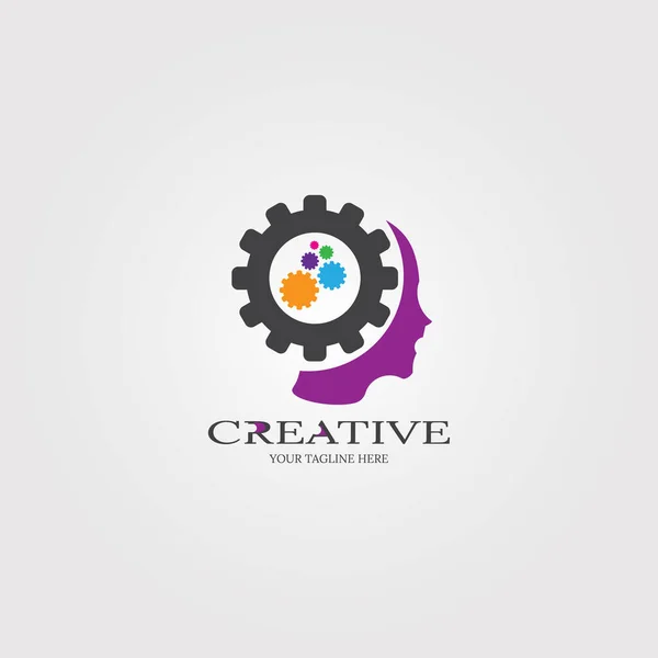 Pikiran Kreatif Dengan Templat Ikon Gear Teknologi Logo Vektor Untuk - Stok Vektor