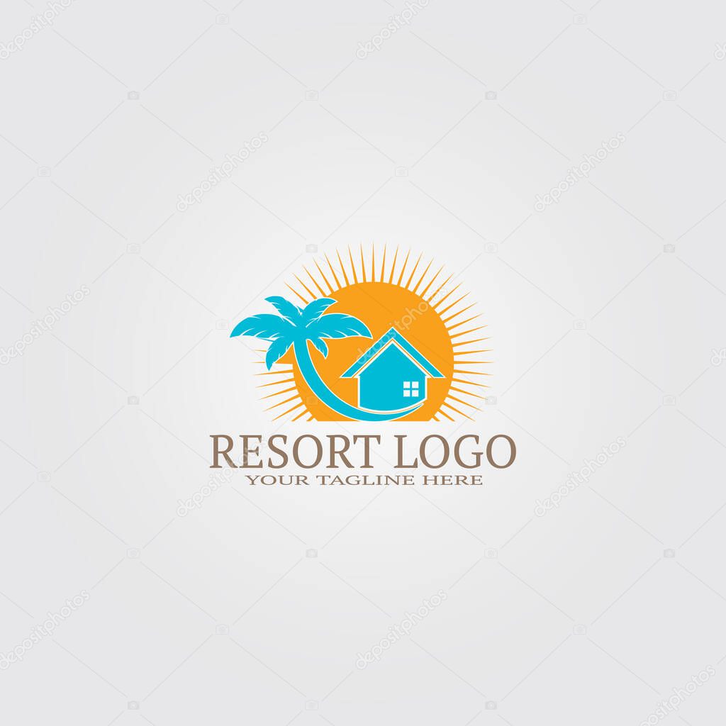 Resort logo template with coconut tree, vector logo for business corporate, nature, plant, tree, element, illustration