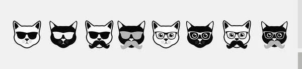 Cabeça Rosto Gato Conjunto Preto Branco Ícone Emoticon Desenhos Animados Vetores De Stock Royalty-Free