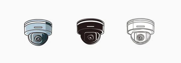 CCTV kamera dış mekan ikonları ayarlandı. yuvarlak şekilli CCTV - renkli, siluet, çizgi simgesi çizimleri beyaz üzerine izole