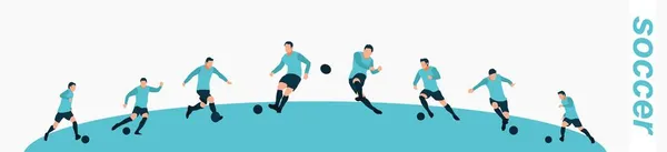 Futbolcu, futbolcu top sürüyor ve tekmeliyor. Beyazda izole edilmiş renkli çizimler