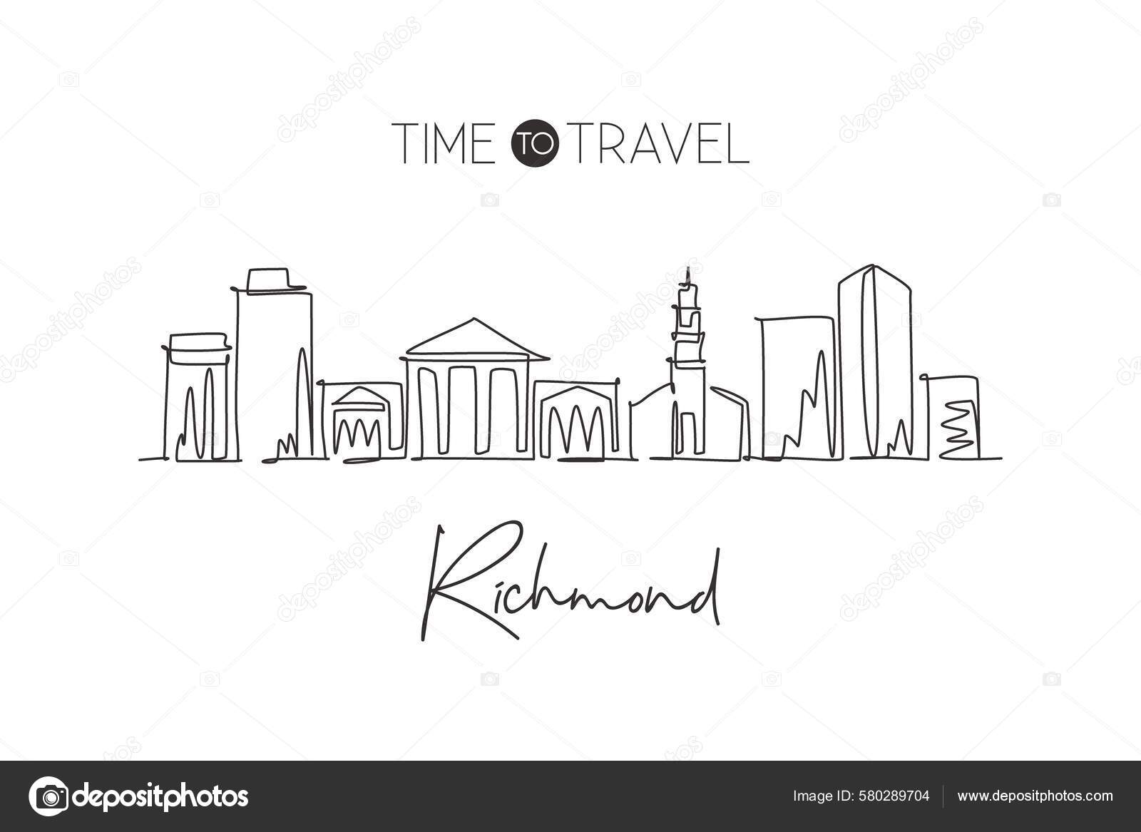Desenho Linha Contínua Única Horizonte Cidade Richmond Virgínia Famosa  Paisagem Vetor de ©SimpleLine 580289704, image size:1600x1167