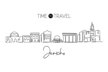 Jericho şehrinin ufuk çizgisi, Filistin. Ev dekoru posterleri için şehir manzarası. En iyi tatil yeri. Moda sürekli çizgi çizimi grafik tasarım vektörü illüstrasyonu