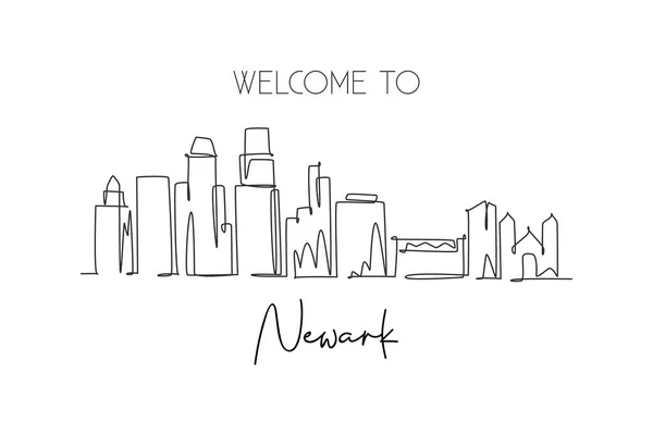 Enkele Continue Lijn Tekening Van Newark City Skyline New Jersey — Stockvector