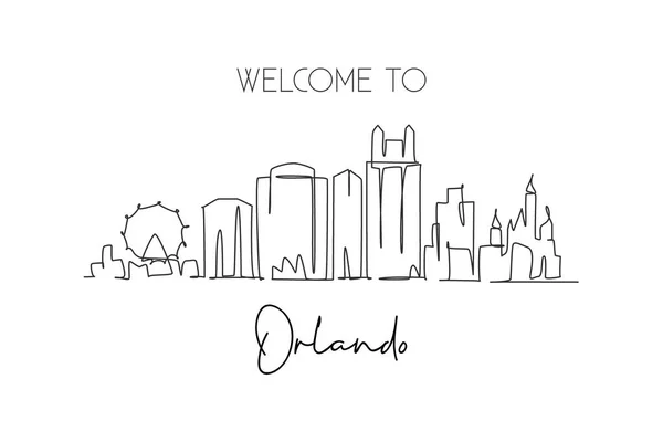 Eine Durchgehende Linienzeichnung Der Skyline Von Orlando Florida Schönes Wahrzeichen — Stockvektor