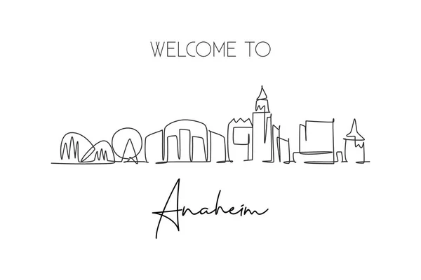 Dibujo Línea Continua Del Horizonte Ciudad Anaheim California Hermoso Punto — Vector de stock