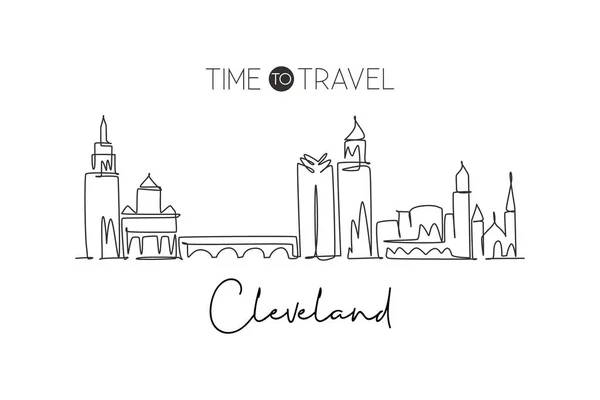 Enda Ritning Cleveland City Skyline Ohio Historiskt Stadslandskap Världen Bästa — Stock vektor